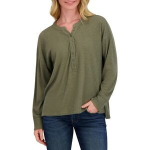Lucky Brand Henley Long Sleeve Top Small Green Oversized Relaxed Fit NWT